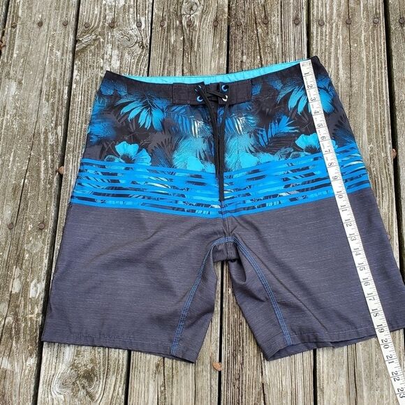Burnside Men Sz 30 Board Shorts Swim Trunk Blue Black Drawstring Zip Pocket - Picture 7 of 9